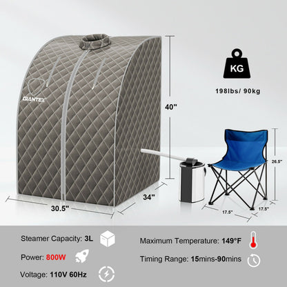 Portable Personal Steam Sauna Spa with 3L Steamer Chair in Gray