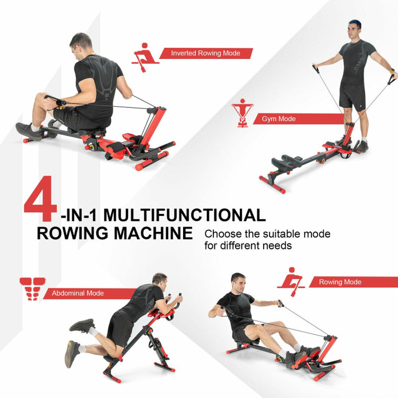 4-In-1 Folding Rowing Machine with Control Panel for Home Gym