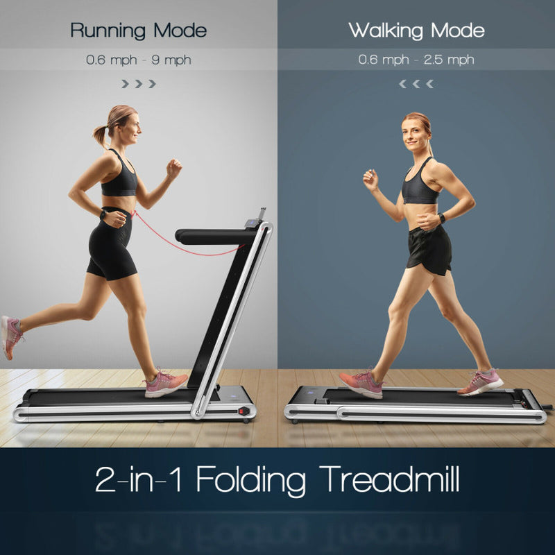 2-In-1 Folding Treadmill with Dual LED Display-Navy