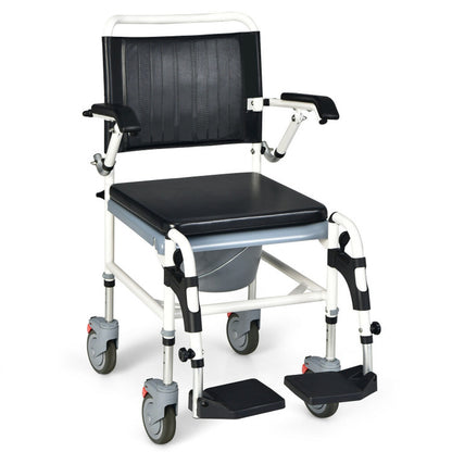 4-In-1 Bedside Commode Wheelchair with Detachable Bucket