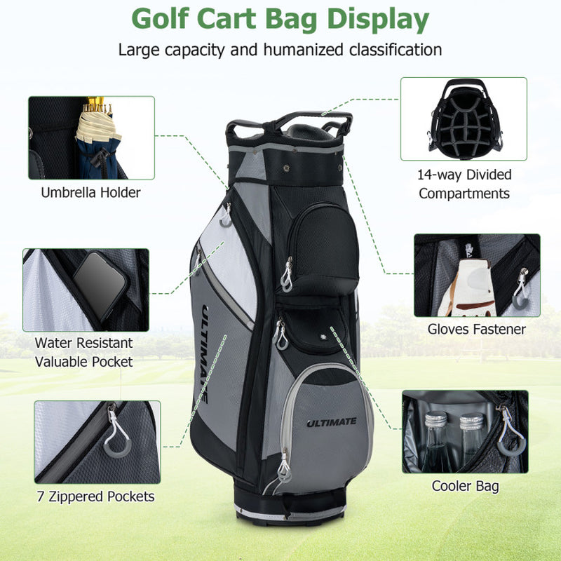 14-Way Golf Cart Stand Bag with Waterproof Rain Hood