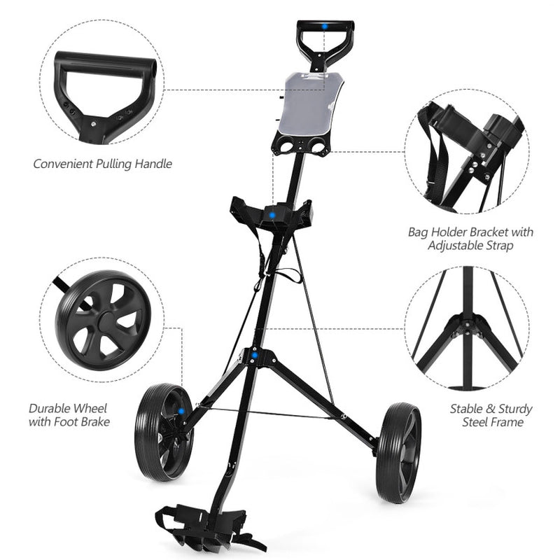 Folding 2 Wheels Push Pull Golf Cart Trolley with Scoreboard