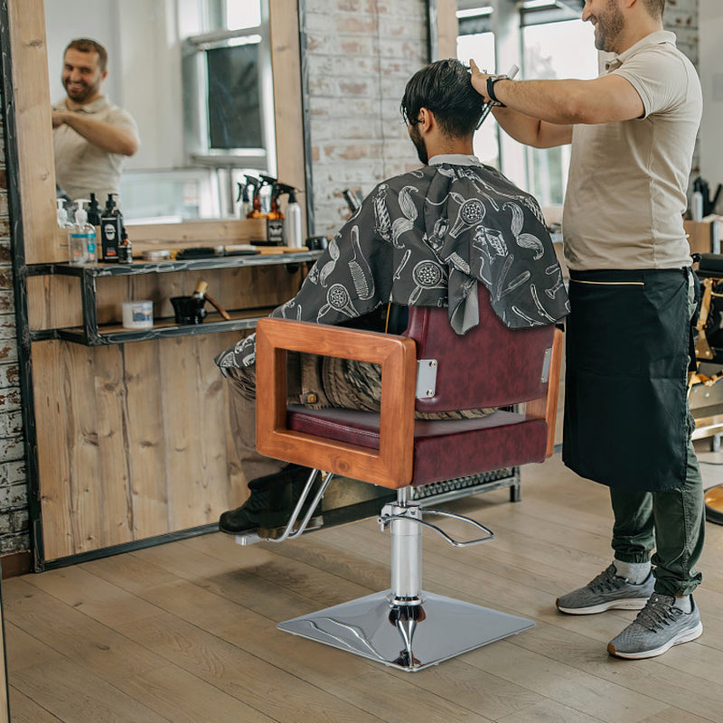 Red Hydraulic Salon Chair with 360 Degree Swivel for Hair Stylists