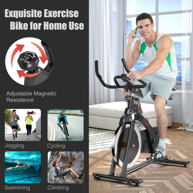 Magnetic Exercise Bike Fitness Cycling Bike with 35Lbs Flywheel for Home and Gym-Black & Red