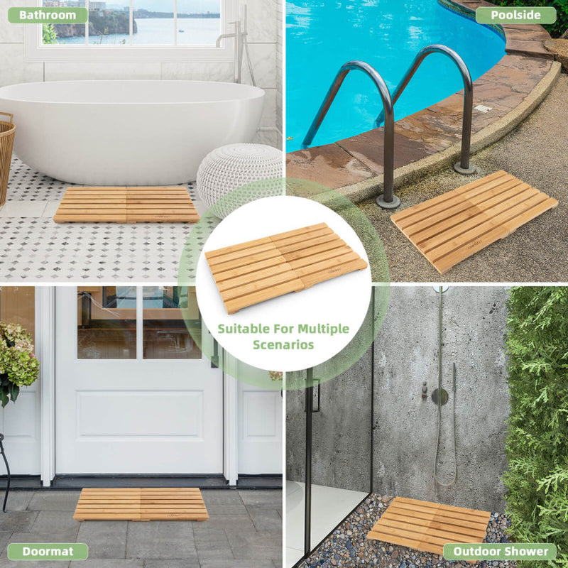 Natural Bamboo Bath Mat with Non-Slip Pads and Slatted Design