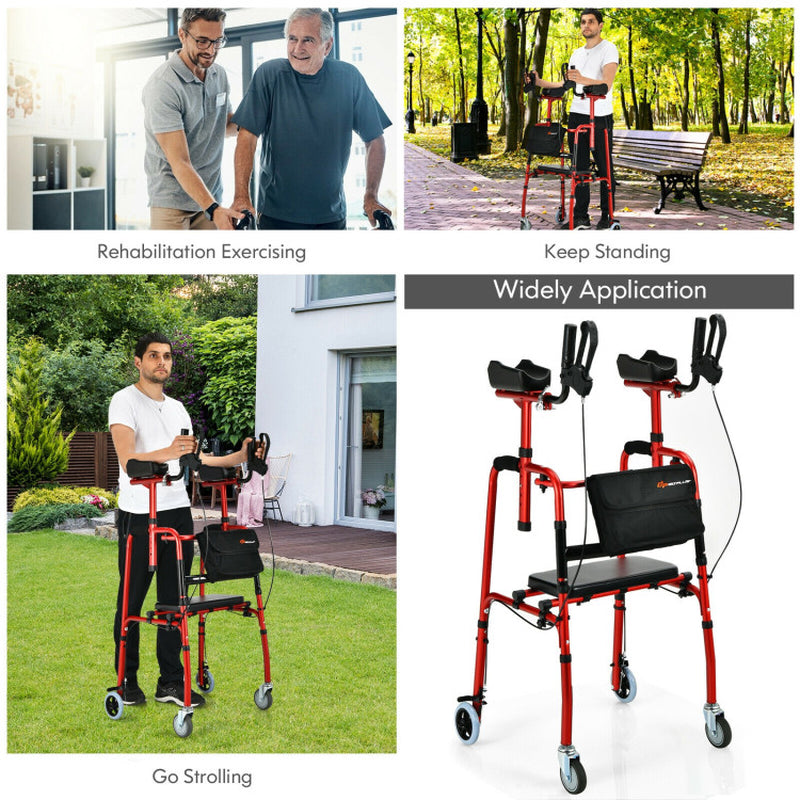 Silver Folding Rollator Walker with Brakes, Flip-Up Seat, and Bag - Multifunctional